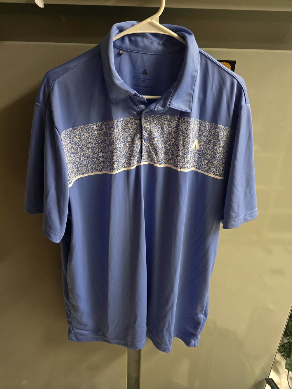 adidas Men’s Blue Polo with White Patterned Chest Band